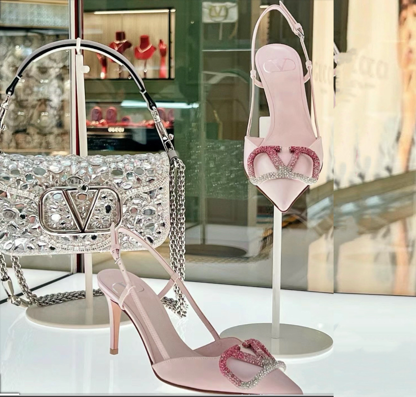 Ladies New Gradient Pink Rhinestone High Heels