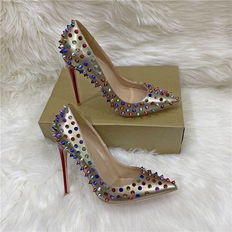 Ladies New Fashion Rivet Pointed High Heels